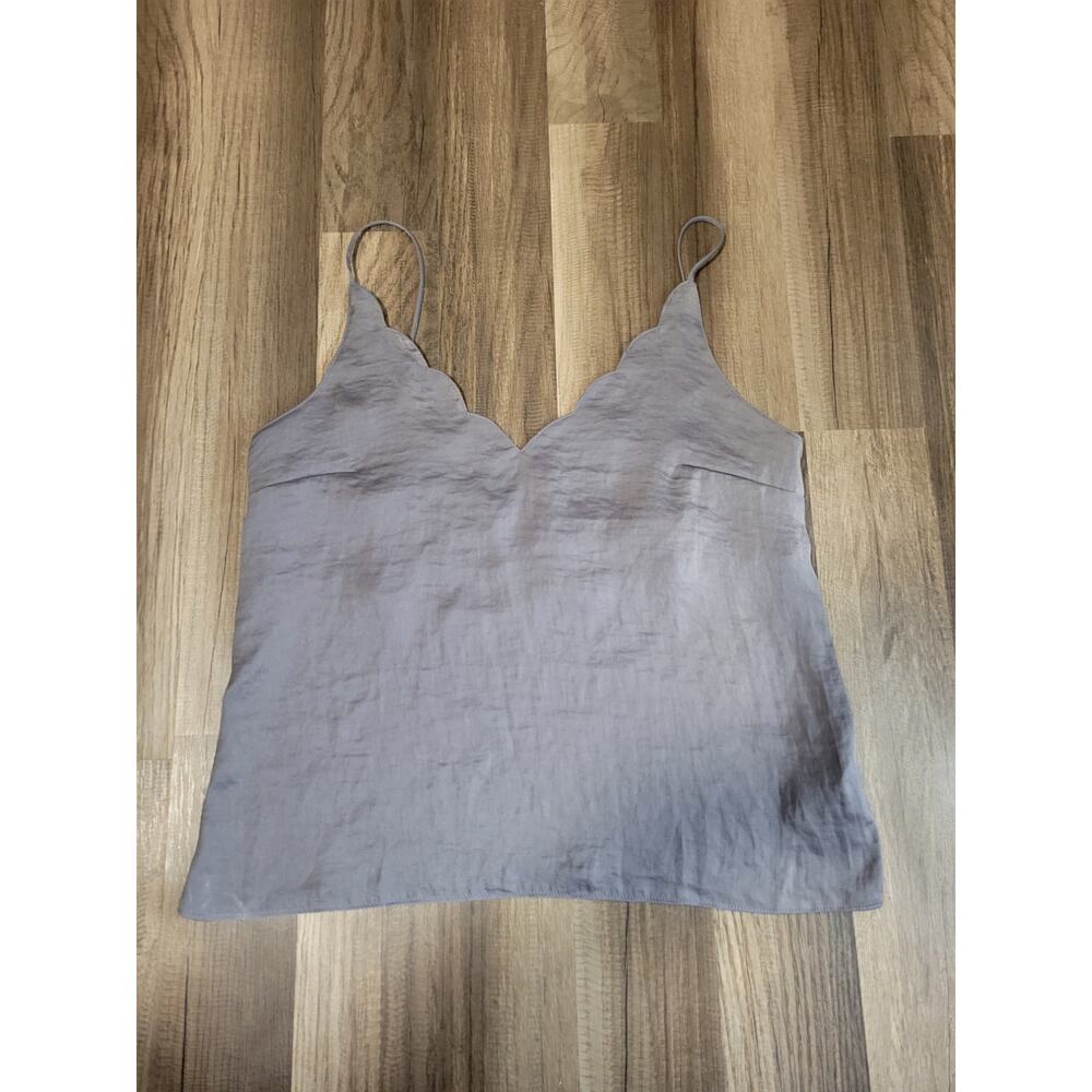 Top Shop Gray Scalloped Neckline Spaghetti Strap Tank Top Camisole Size 6